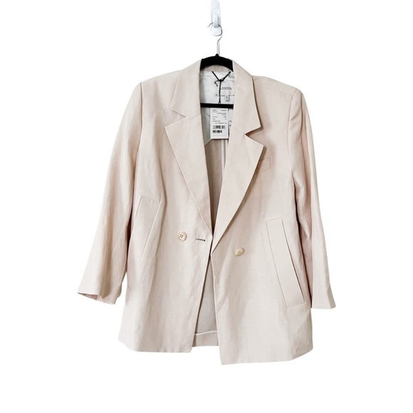NWT Dorothee Schumacher Summer Cruise Double-Breasted Beige Linen Blazer Sz S - Picture 3 of 8
